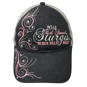 Lorimco Baseball Cap Black Gray One Size Sturgis 2014 Rally Rhinestone Biker Hat